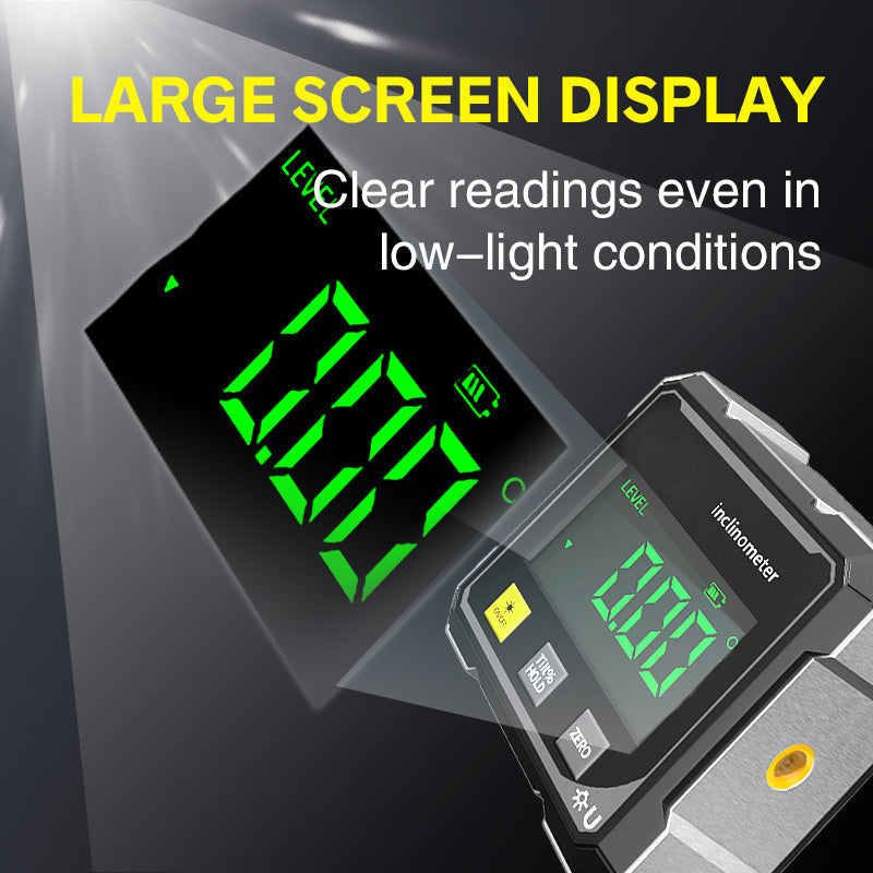 Arenzza 4-sided magnetic digital angle gauge with laser, a versatile tool for precise angle measurement in tools and garden projects.