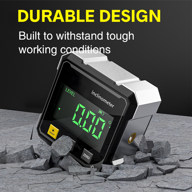 Arenzza 4-side magnetic digital angle gauge with laser tool for precise angle measurement in tools and garden applications.