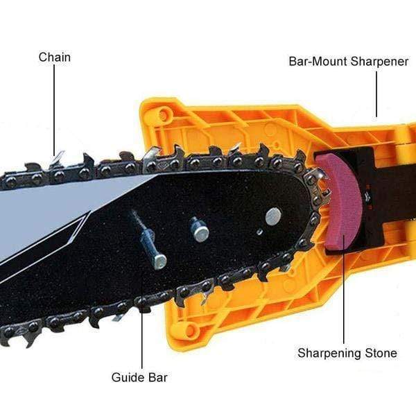 Arenzza compact chainsaw sharpener tool with adjustable guide and sharpening stone for precise chainsaw maintenance.