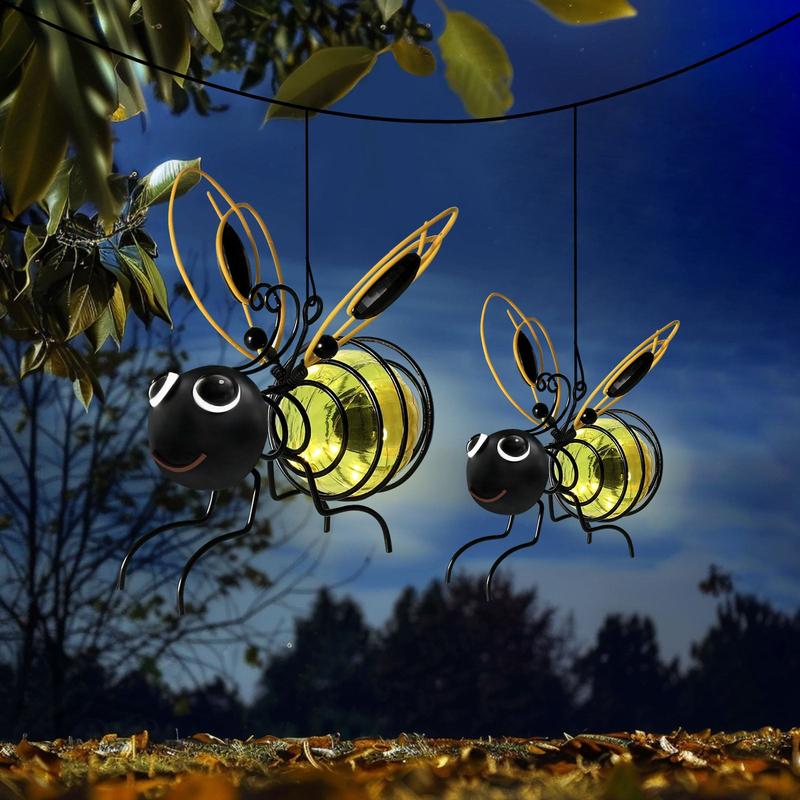 Aarenza outdoor hanging solar bee light, decorative garden tool with a bee shape, ideal for plant lovers and outdoor decor.