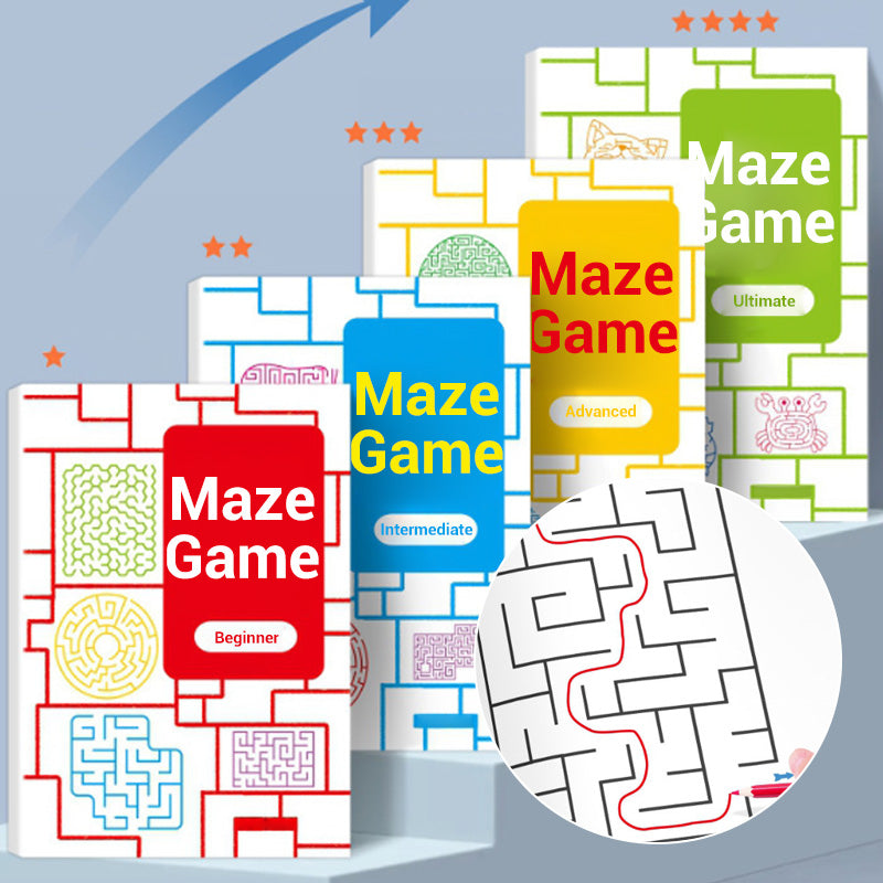 Aarenza Four-Level Progressive Maze Book set for children featuring colorful pages and engaging maze activities for kids and gifts.