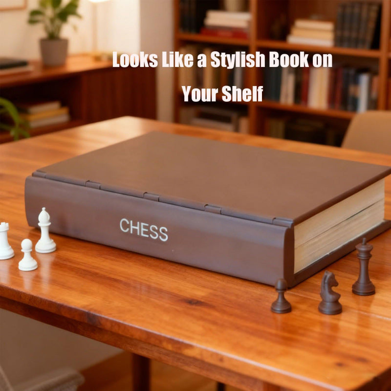 Arenzza magnetic chess set in a compact box, featuring magnetic chess pieces and a foldable board for travel and play.