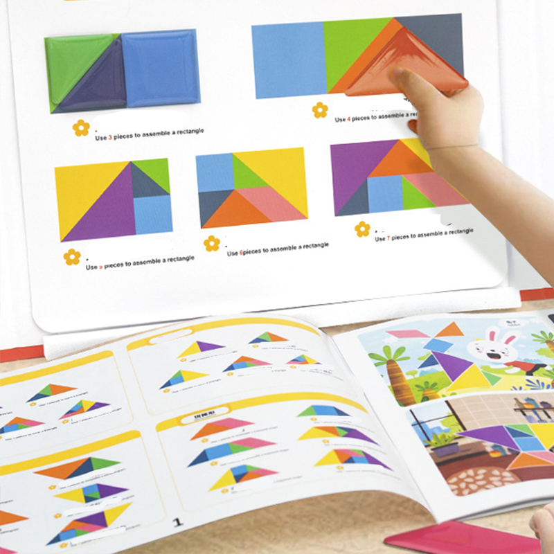 Children's magnetic tangram puzzle set by Arenzza featuring colorful geometric shapes for kids' educational play.