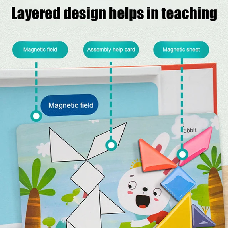 Children's magnetic tangram puzzle set by Arenzza featuring colorful geometric shapes for kids' educational play and gift.
