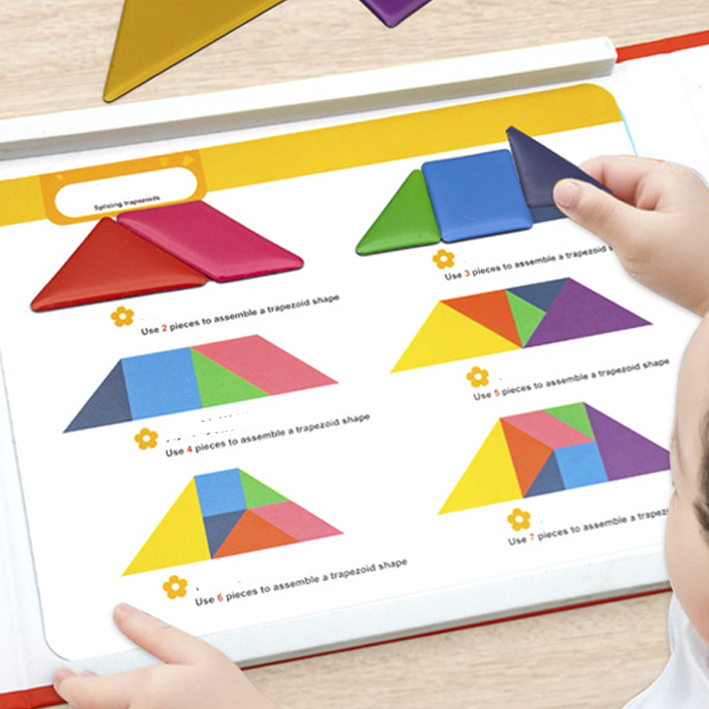A children's magnetic tangram puzzle set by Arenzza featuring colorful geometric pieces for kids' educational play.