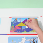 Children's Arenzza Magnetic Tangram Puzzle Set with colorful geometric pieces arranged on a white background.