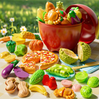 Arenzza pretend cutting play food toys set for kids, colorful plastic fruits and vegetables for imaginative play and learning.