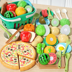 Arenzza pretend cutting play food toys for kids showing colorful plastic fruits and vegetables on a white background