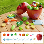 Arenzza pretend cutting play food toys for kids, colorful plastic food items with a toy knife for imaginative play and learning.
