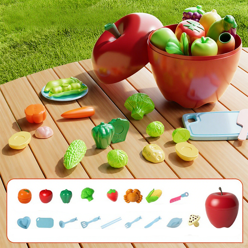 Arenzza pretend cutting play food toys for kids, colorful plastic food items with a toy knife for imaginative play and learning.