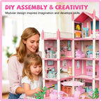 Colorful Arenzza DIY luminous princess castle dollhouse toy with lights, designed for kids and gift-giving.