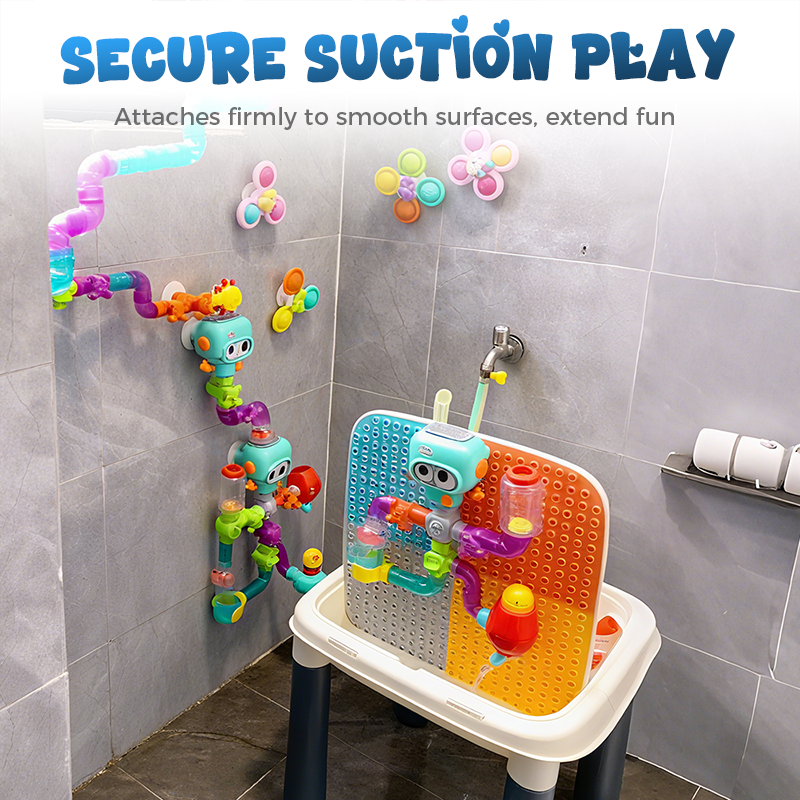 Arenzza Waterworks Pipe Bath Toy Set for kids, colorful plastic pipes and connectors for fun bath time play.