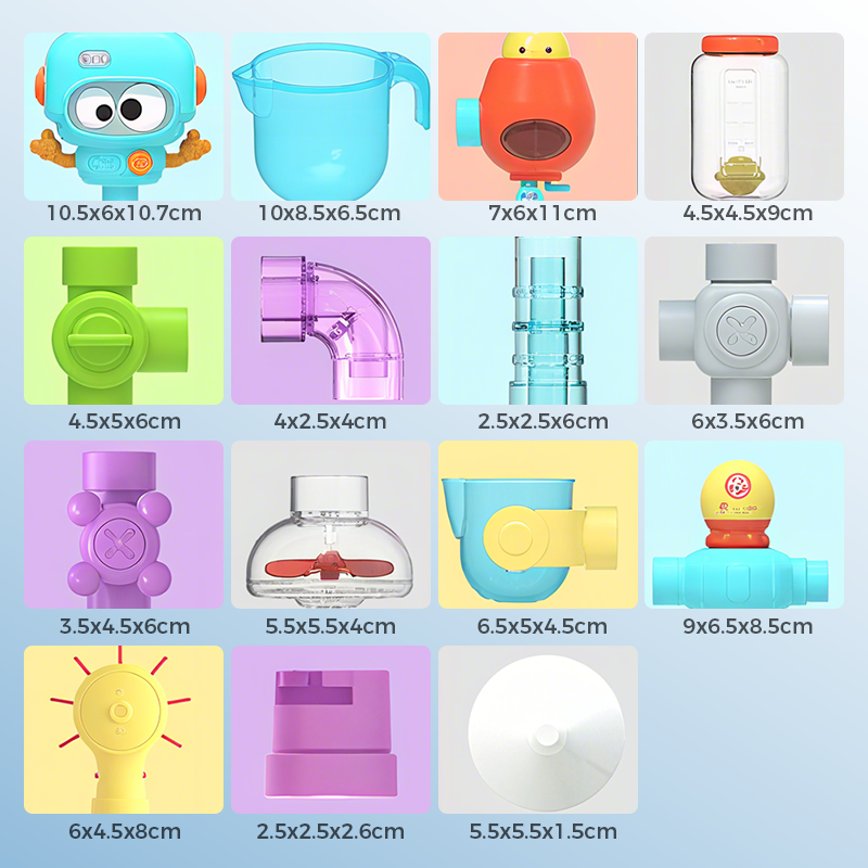 Arenzza Waterworks Pipe Bath Toy Set for Kids featuring colorful plastic pipes and connectors for imaginative bath play.