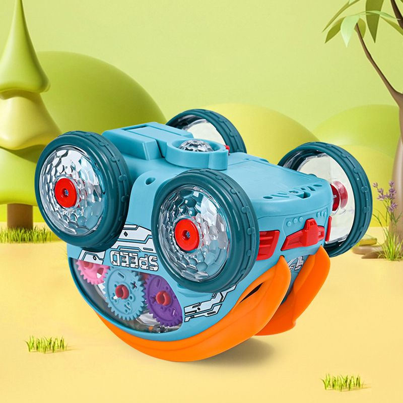 Arenzza gear-powered toy car for kids with LED lights and music, showcasing a colorful, dynamic design for imaginative play.
