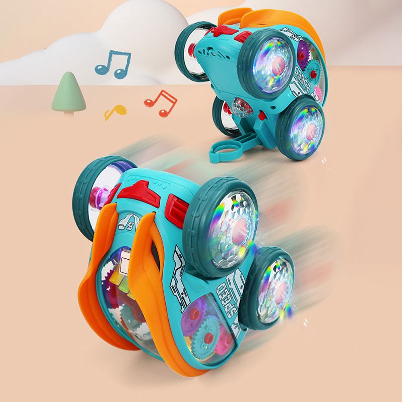 Aarenza gear-powered toy car with LED lights and music, designed for kids, showing the detailed colorful exterior and wheels.