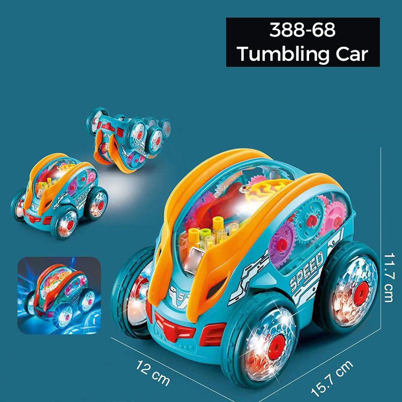 Arenzza gear-powered toy car with LED lights and music, designed for kids, featuring colorful details and realistic car features.