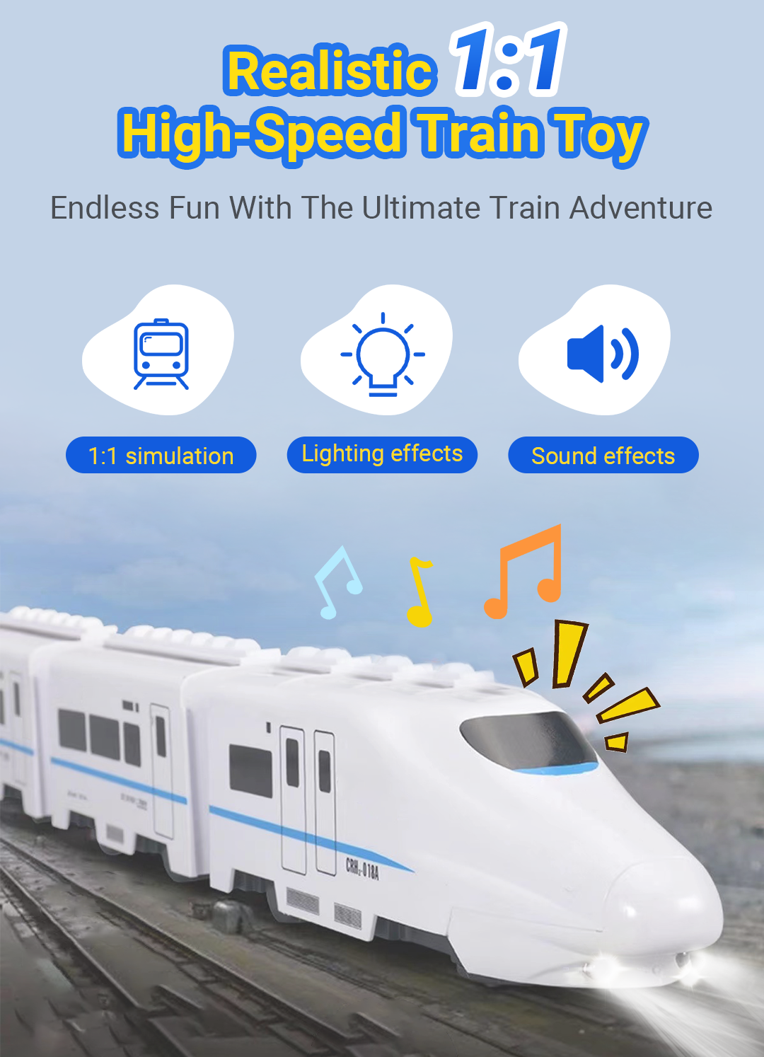 Arenzza electric high-speed railway harmony train toy, colorful train model with realistic design for kids and play.