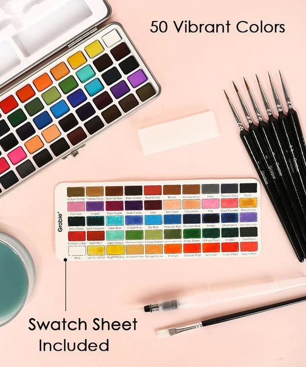 Aarenza watercolor set with portable paint kit, includes vibrant paints and brushes, ideal for kids and teens' creative art projects.