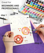 Arenzza premium watercolor set with portable paint kit, featuring vibrant paints and brushes for kids, teens, and adults.