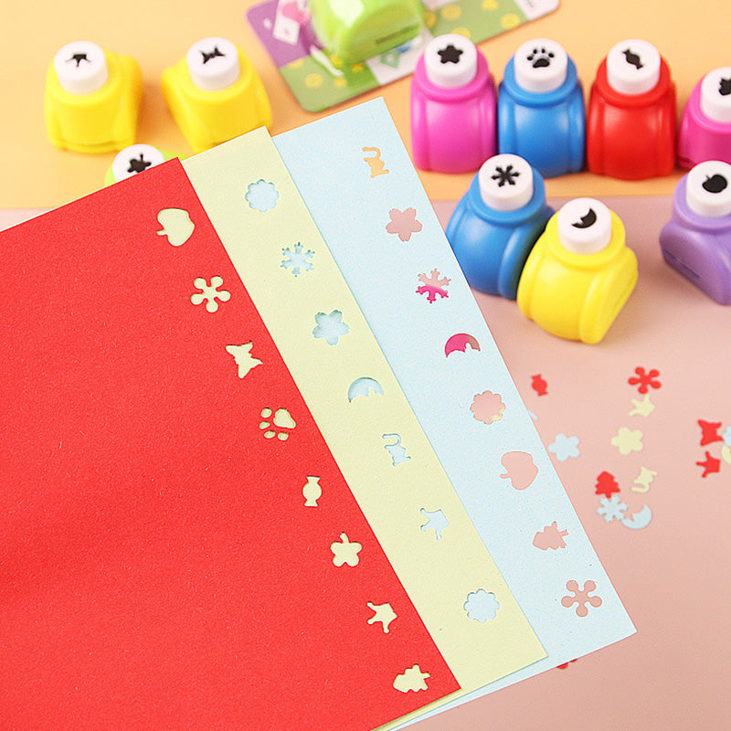 Arenzza DIY punch for paper crafts, colorful toy tool for children's arts and crafts projects, with various punch shapes and accessories.