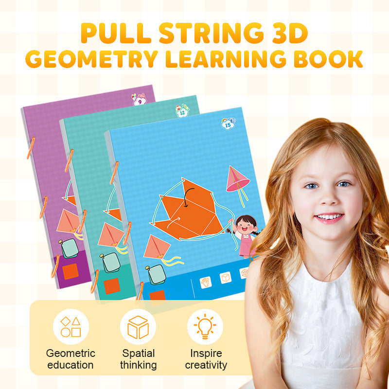Arenzza pull string 3D geometry learning toy for kids, featuring colorful shape illustrations and engaging educational design.