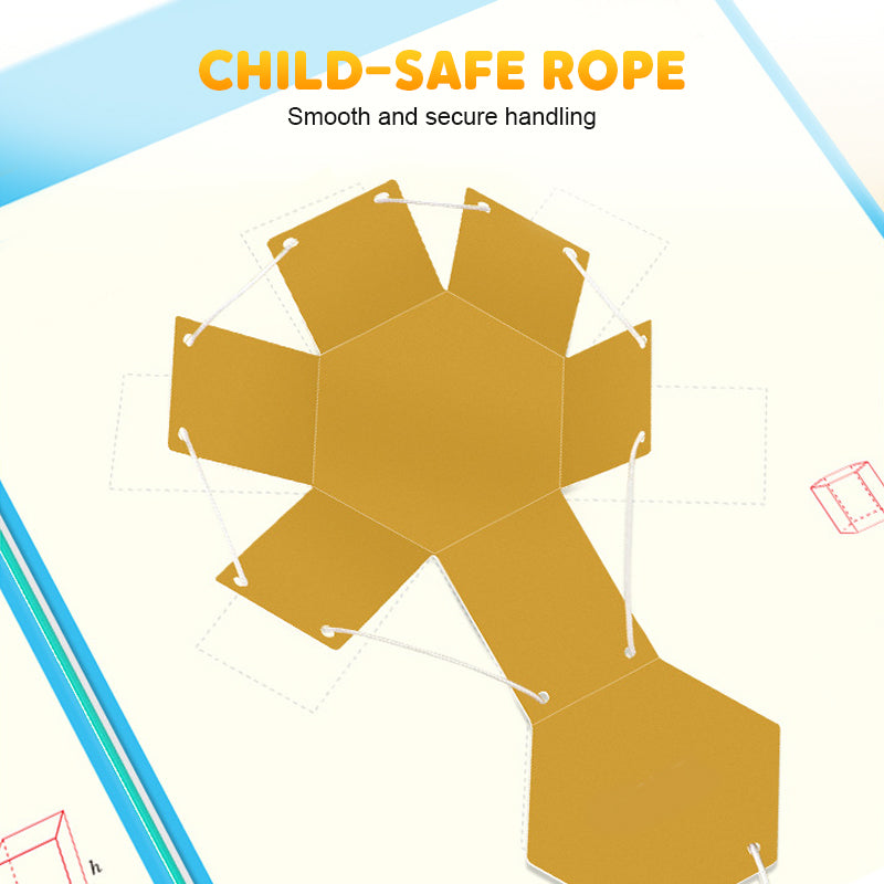 Arenzza pull string 3D geometry learning toy book for kids, featuring colorful geometric shapes and interactive design.