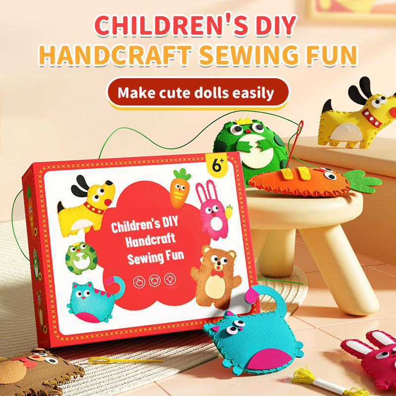 Arenzza DIY doll sewing toy kit featuring colorful threads and fabric pieces for kids' craft and gift projects.