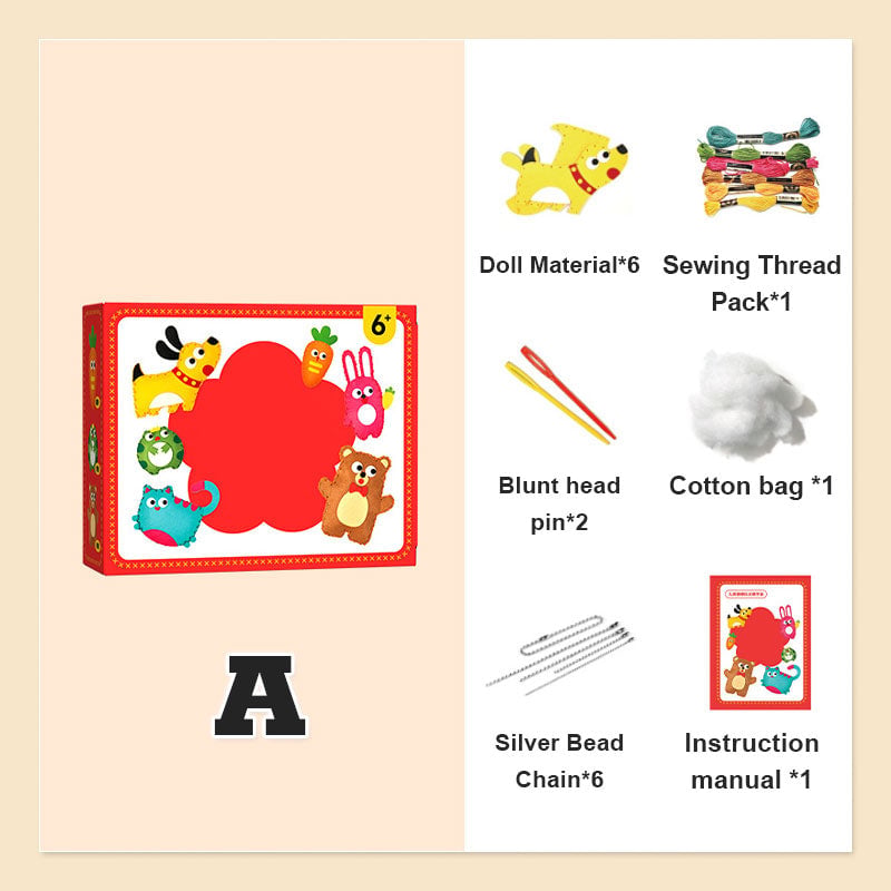 Arenzza DIY doll sewing toy kit with colorful fabric, thread, and accessories for kids to create their own sewing dolls.