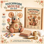 Arenzza handcrafted vintage mouse plush sewing kit with colorful fabric pieces and sewing tools, perfect for kids and gifts.