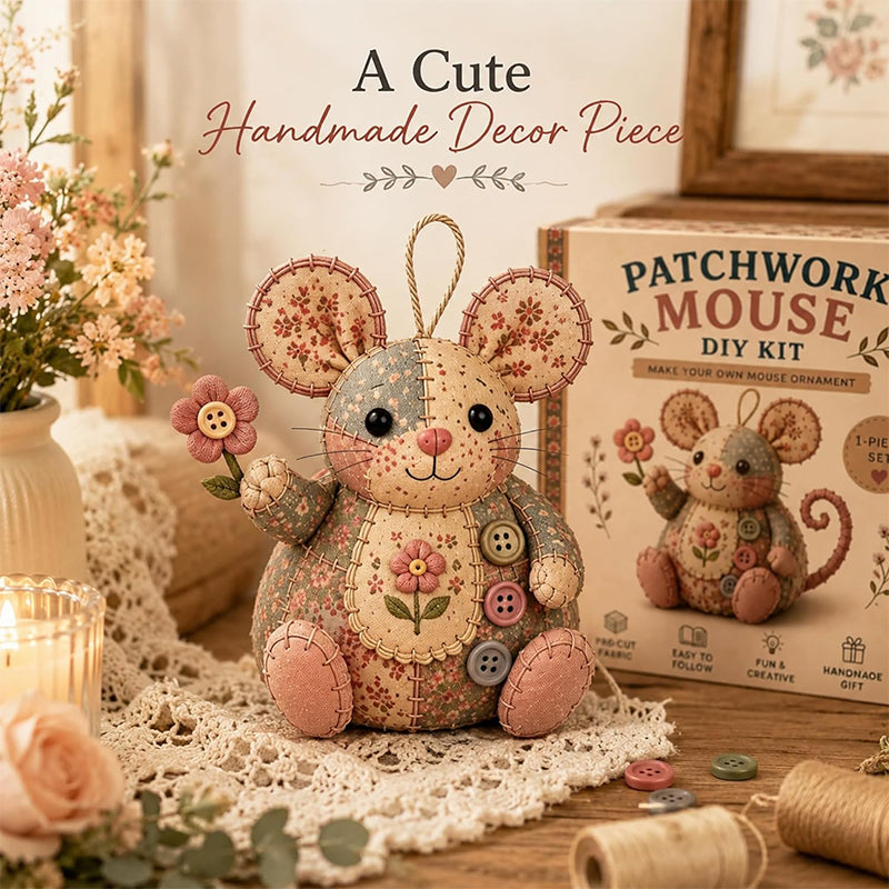 Aarenza handcrafted vintage mouse plush sewing kit toy for kids, featuring soft fabric and detailed stitching.