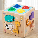 Arenzza multifunctional toddler learning activity cube with colorful shapes, buttons, and spinning parts for educational play.