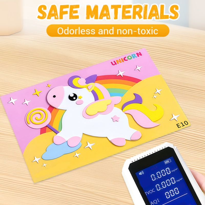 Colorful 3D EVA sticker craft set for kids by Arenzza, featuring various fun shapes and bright designs for children’s DIY art projects.