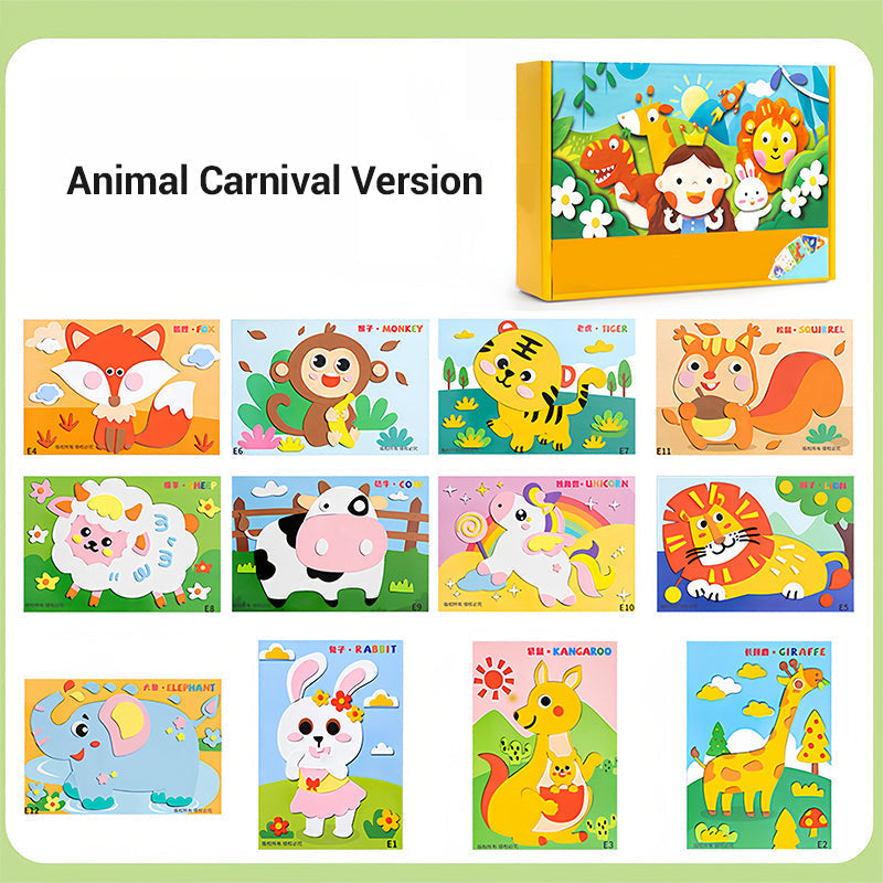 Colorful children's DIY 3D EVA sticker craft set by Arenzza with various fun stickers for kids' creative projects.