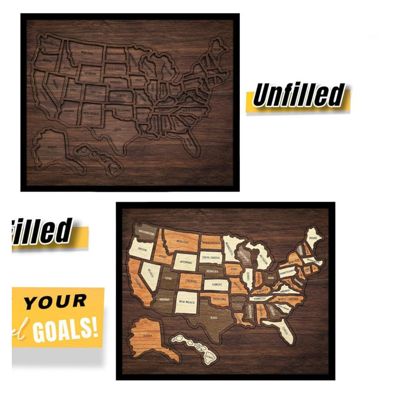 Arenzza 3D wooden travel map puzzle for kids and gifts, showcasing detailed wooden pieces of a world map on a flat surface.