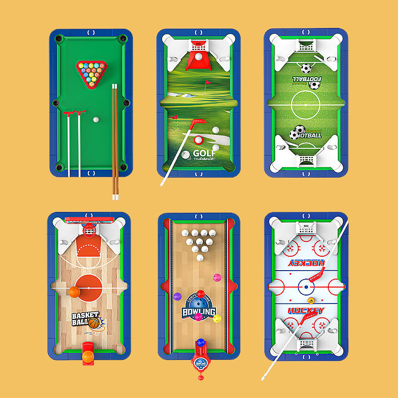 Arenzza 6-in-1 portable multi-functional game table for kids, showing various game surfaces and colorful design.