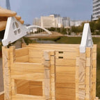 Colorful wooden building blocks for kids, educational toys by Arenzza, featuring various shapes and vibrant colors for creative play.