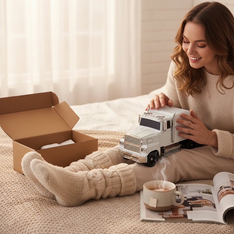 Arenzza truck model Bluetooth speaker designed for kids and gifts, featuring a colorful toy truck with Bluetooth connectivity.
