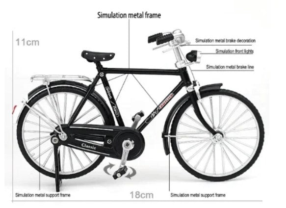 Arenzza DIY bicycle model toy kit with colorful plastic parts assembled into a detailed miniature bicycle for kids and gifts.