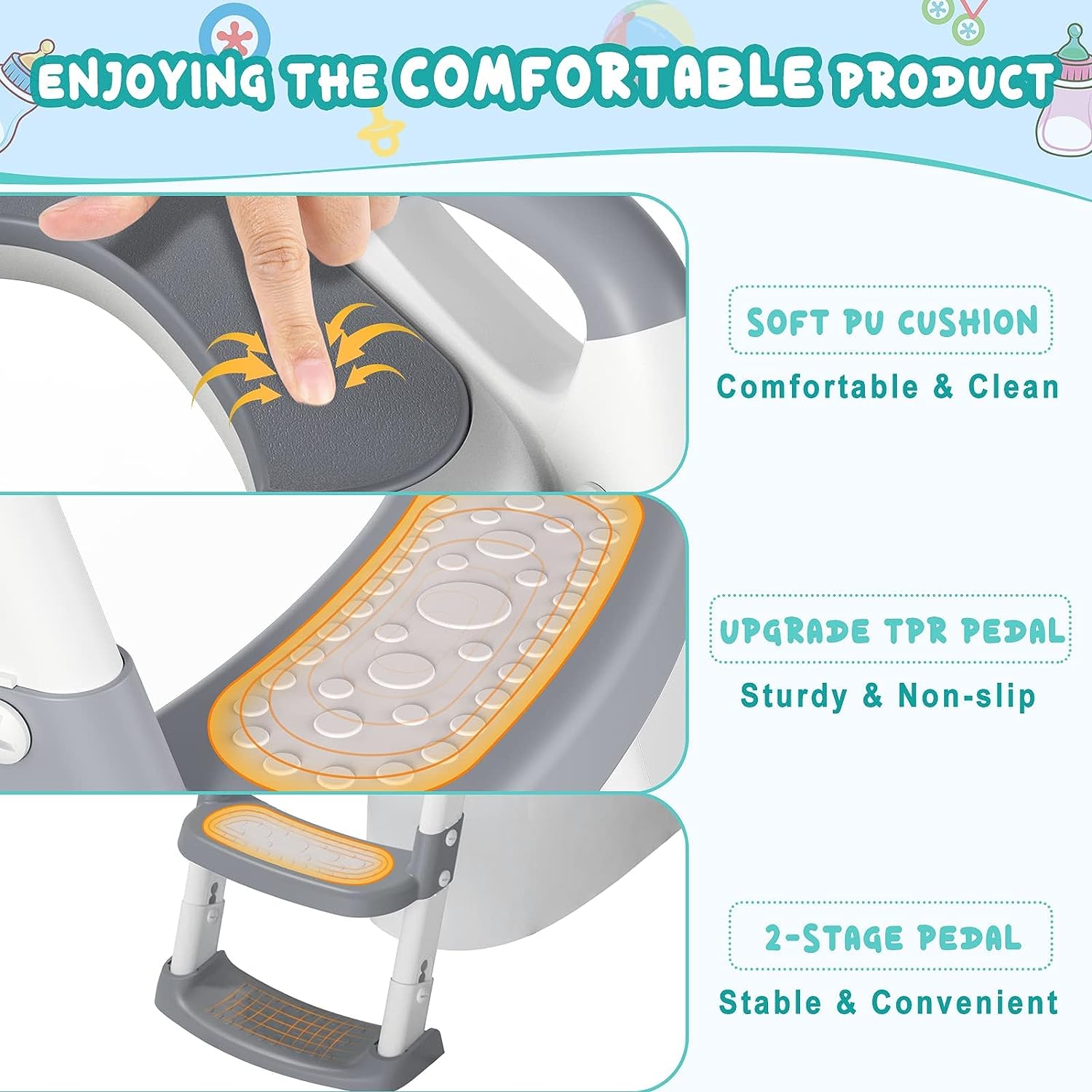 Arenzza potty training toilet seat with ladder for kids, featuring a colorful design and sturdy step stool for easy potty training.
