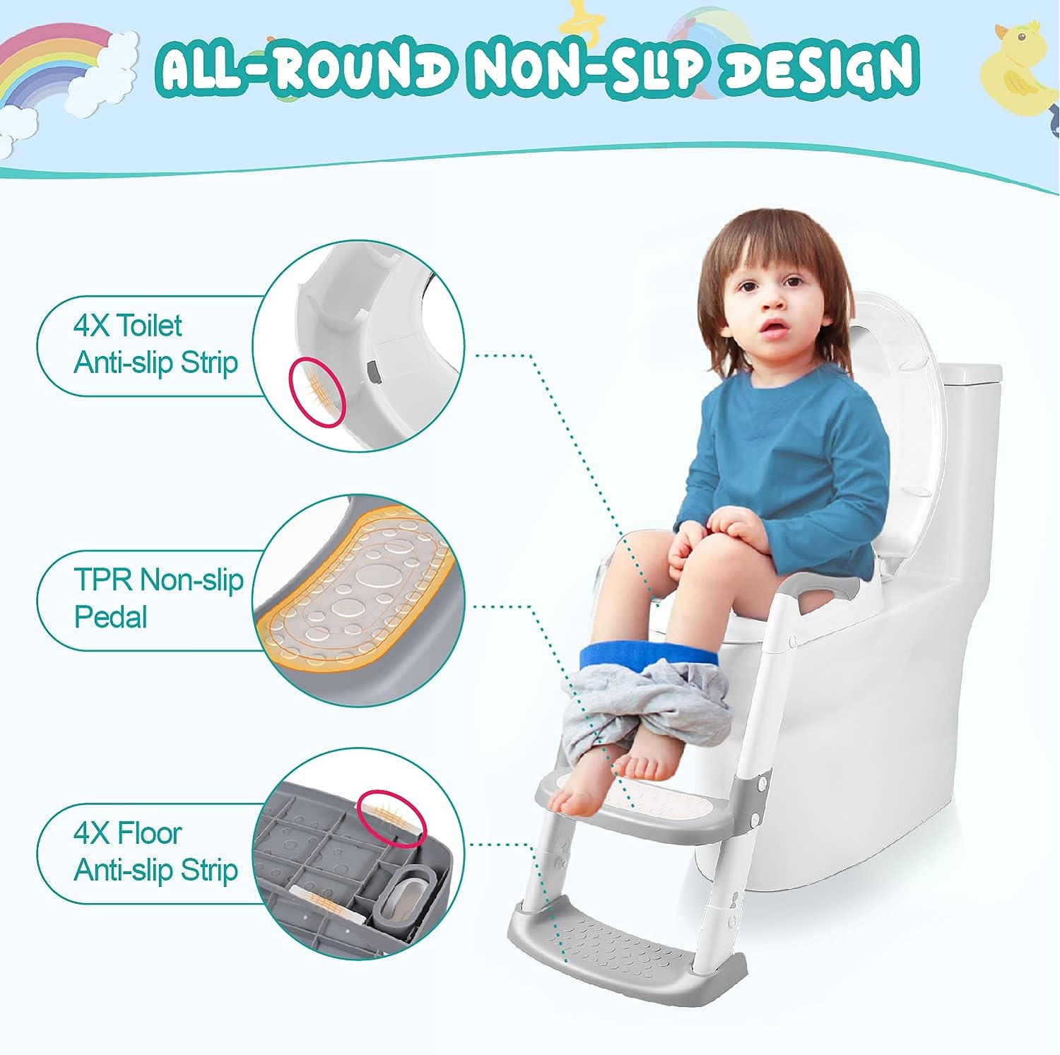 Arenzza potty training toilet seat with ladder for kids, featuring a colorful design and sturdy step stool for easy access.