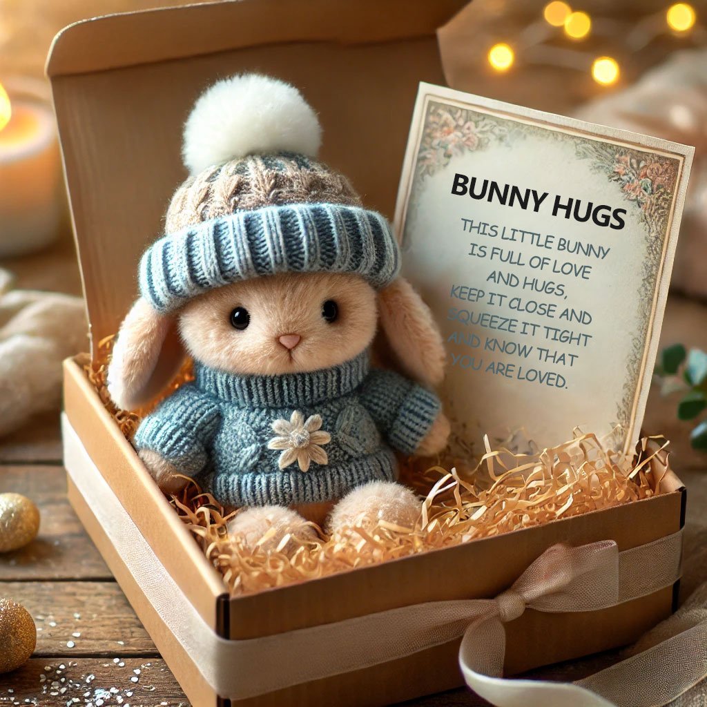Handmade mini bunny hug toy from Arenzza, a cute Easter gift with plush bunny design perfect for kids and gifts.