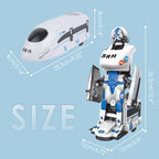 Arenzza rechargeable transforming train robot toy for kids, featuring colorful train and robot modes with interactive play elements.