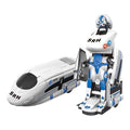 Arenzza rechargeable transforming train robot toy for kids, featuring colorful train and robot modes with interactive play elements.