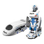 Arenzza rechargeable transforming train robot toy for kids, featuring colorful train and robot modes with interactive play elements.