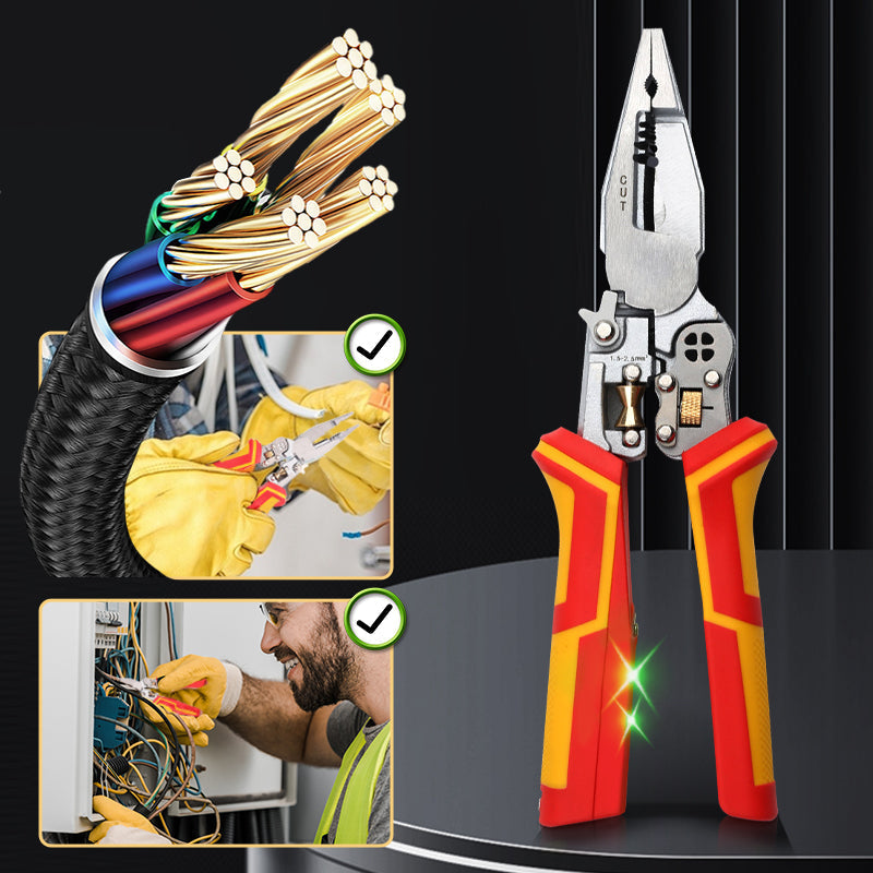 Arenzza 8-in-1 wire stripper with voltage meter, compact tool for electrical work, featuring ergonomic design and versatile functions.