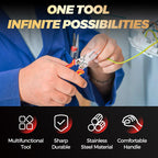 Arenzza 8-in-1 wire stripper with voltage meter, compact tool for electrical work, featuring a sleek design and multiple functions.