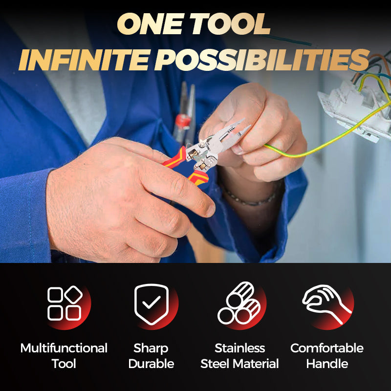 Arenzza 8-in-1 wire stripper with voltage meter, compact tool for electrical work, featuring a sleek design and multiple functions.