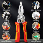 Arenzza 8-in-1 wire stripper with voltage meter, compact tool for electrical work, featuring multiple functions and ergonomic design.