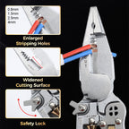 Arenzza 8-in-1 wire stripper with voltage meter, compact tool for electrical work, featuring ergonomic design and digital display.