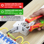 Arenzza 8-in-1 wire stripper with voltage meter, compact and colorful tool for electrical work and DIY projects.